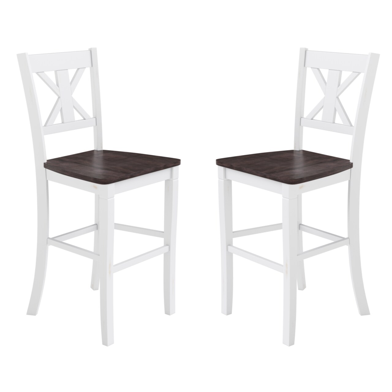 Flash Furniture 2 Piece Bar Stools, X Design Wood Back, White Wood Frame